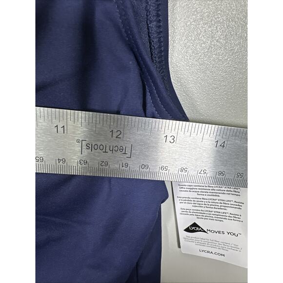Lands' End Swim Top Womens 4 High‎ Neck Navy Blue Solid Padded Beach - Picture 6 of 6